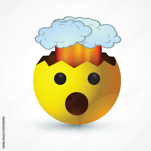 vector round yellow cartoon bubble Mind Blown Exploding Head Shocked   emoticons comment social media Facebook Instagram Whatsapp chat comment reactions, icon template face emoji character message photo