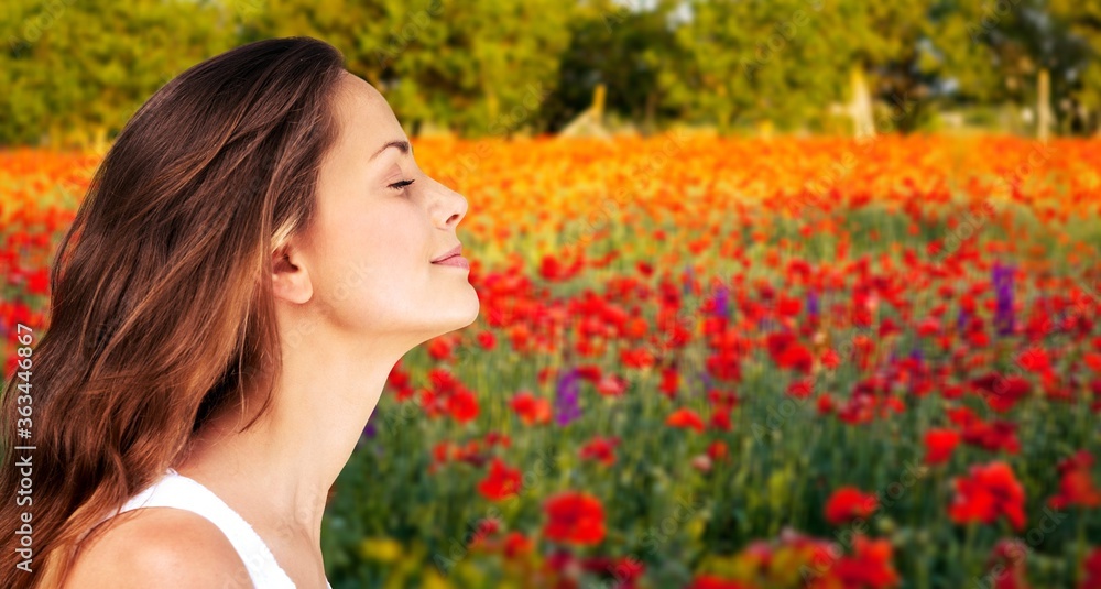 Happy young woman with perfect skin on outdoor background Happy young woman with perfect skin on outdoor background