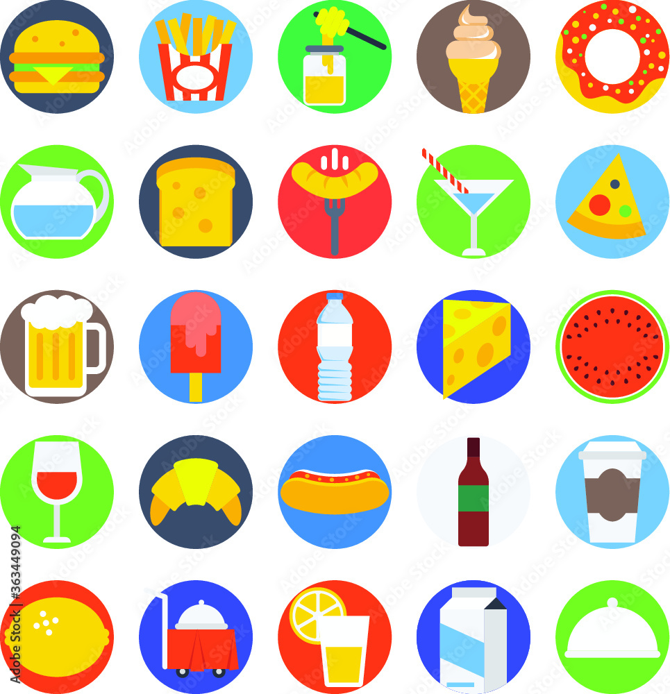Fototapeta premium Food Colored Vector Icons 1