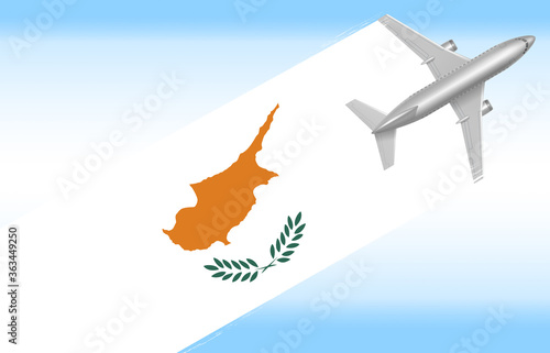 3d illustration of a background Cyprus travel concept. flag with plane
