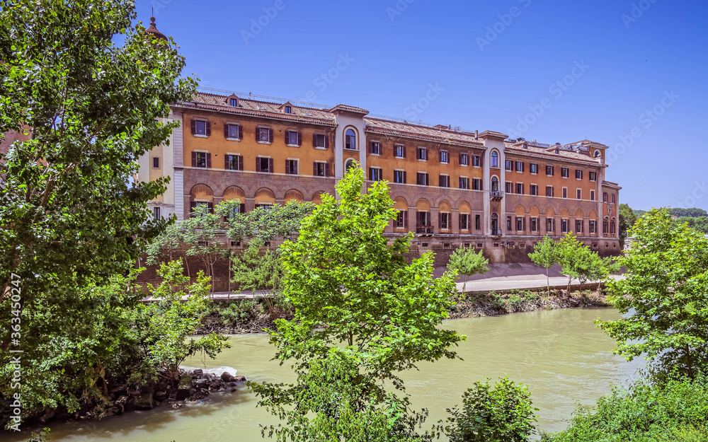 Rome Italy, fate bene fratelli hospital on Tiber river island 