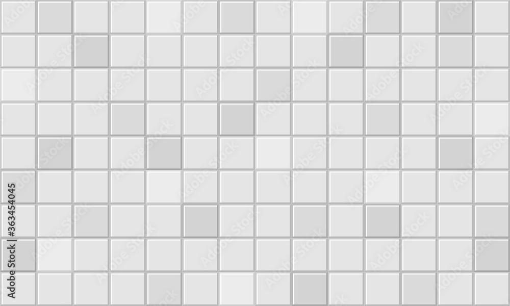 White and grey tile wall or floor for bathroom, toilet, kitchen or swimming pool. Square mosaic surface, ceramic tiled grid pattern