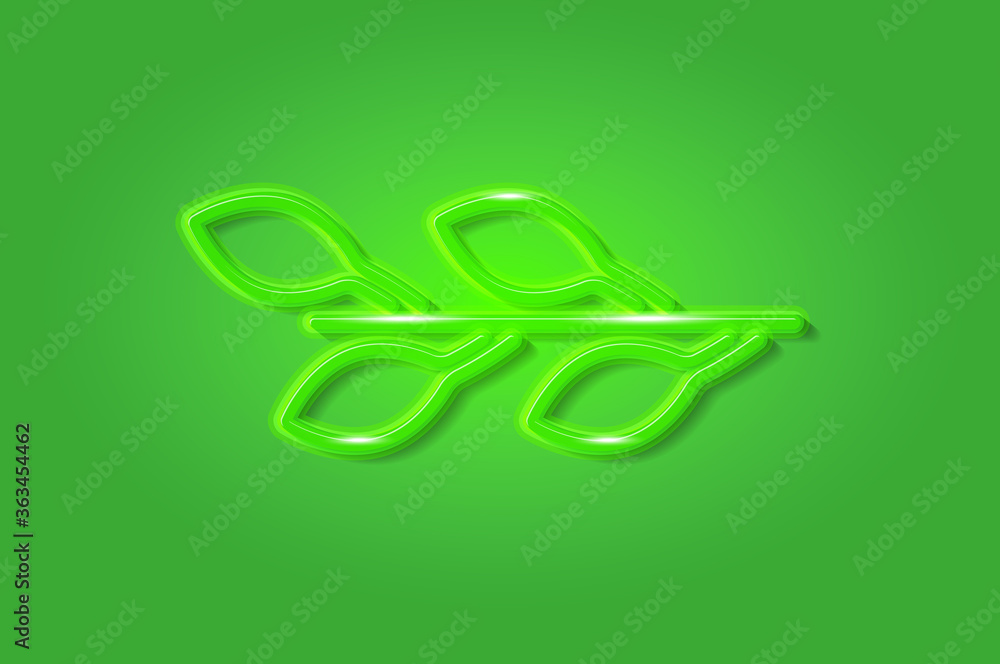 Obraz premium Branch with leaves glowing 3D symbol, card template on green background. Vector illustration