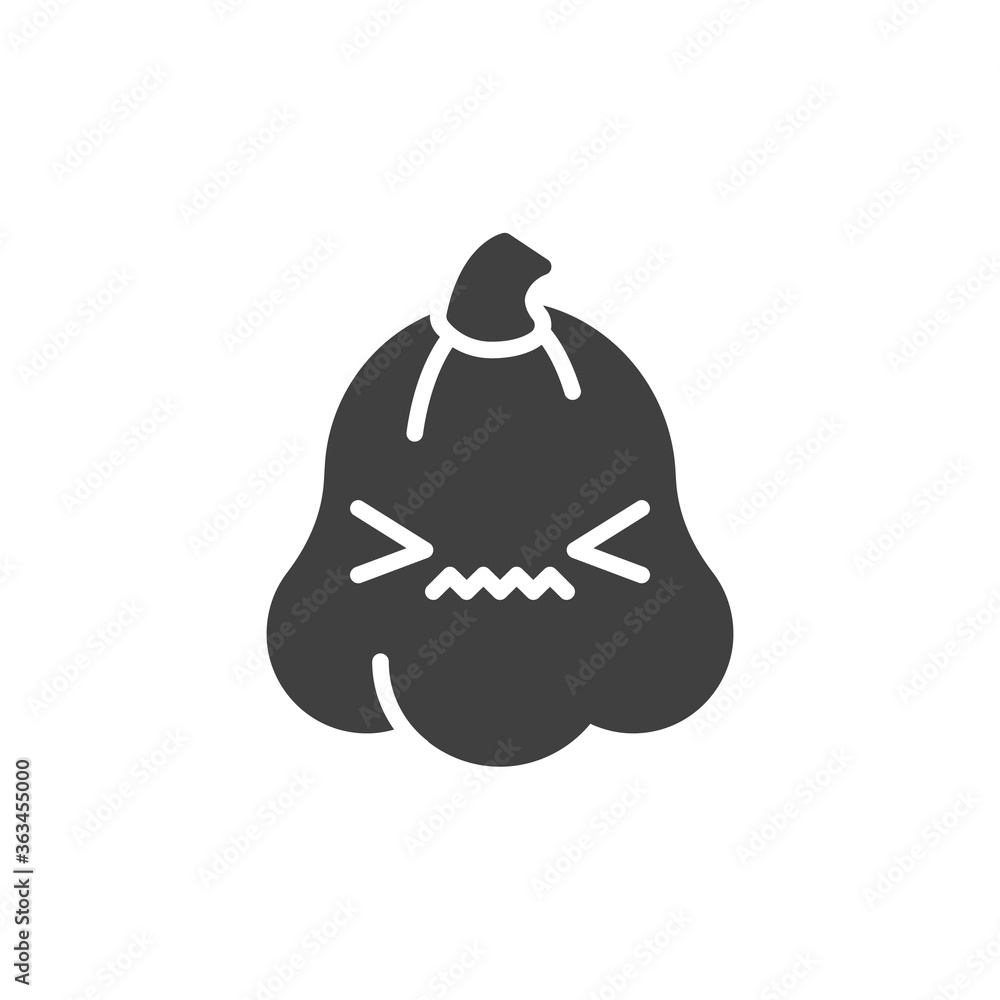 Scared pumpkin face vector icon. filled flat sign for mobile concept and web design. Pumpkin astonished face glyph icon. Symbol, logo illustration. Vector graphics Scared pumpkin face vector icon. filled flat sign for mobile concept and web design. Pumpkin astonished face glyph icon. Symbol, logo illustration. Vector graphics