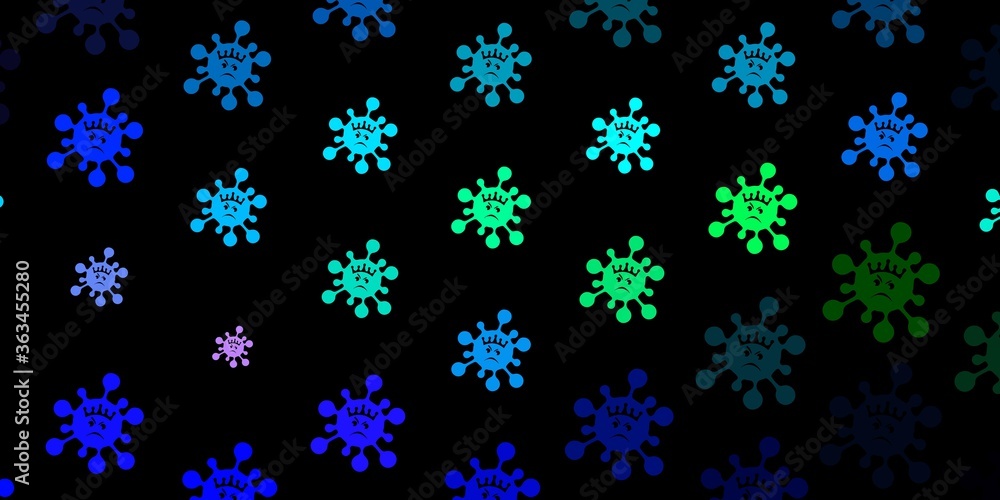 Dark blue, green vector pattern with coronavirus elements. Dark blue, green vector pattern with coronavirus elements.