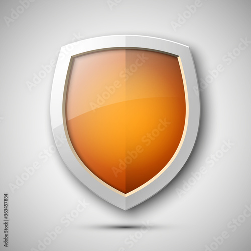 Protection shield concept. Safety badge icon. Privacy banner. Security label. Defense tag. Presentation sticker shape illustration