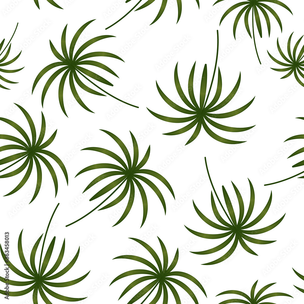 Fototapeta premium pottern of tropical green leaves on a white background, vector illustration, design, decoration, poster, banner