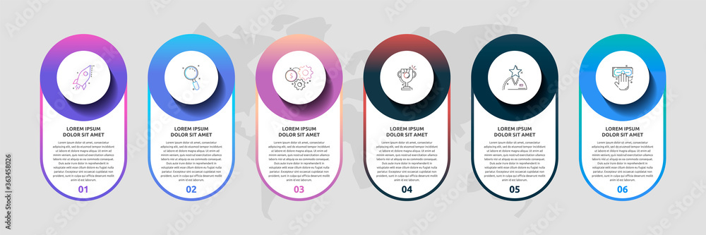 Vector template circle infographics. Business 3D concept with 6 options ...