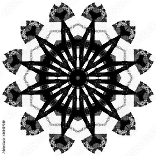 Halftone ornament, monochrome pattern. Drawing vintage style. Grunge texture. Festive vintage drawing. Abstract art background. Modern symmetric pattern. Festive art backdrop. Creative vector element