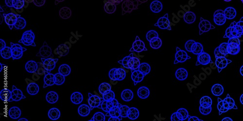Dark Pink, Blue vector background with occult symbols.