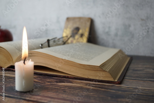 candle and book