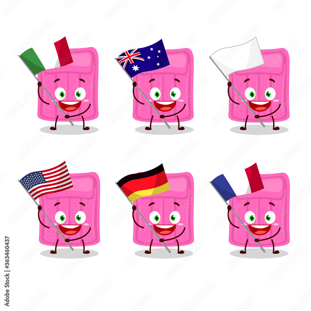 Air mattress cartoon character bring the flags of various countries Air mattress cartoon character bring the flags of various countries