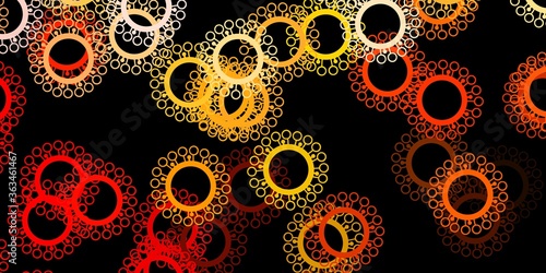 Dark pink, yellow vector pattern with coronavirus elements.