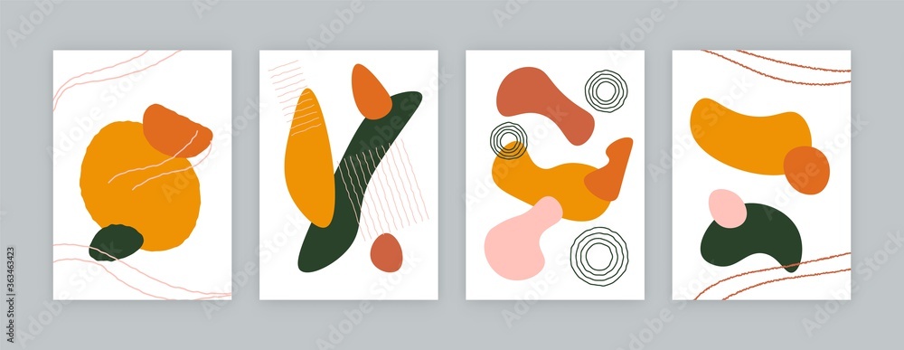 Abstract postcard design. Set of minimalist wall decoration, creative hand drawn posters brochure covers. Modern vector illustration Abstract postcard design. Set of minimalist wall decoration, creative hand drawn posters brochure covers. Modern vector illustration
