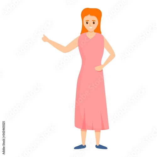 Woman hitchhiking icon. Cartoon of woman hitchhiking vector icon for web design isolated on white background