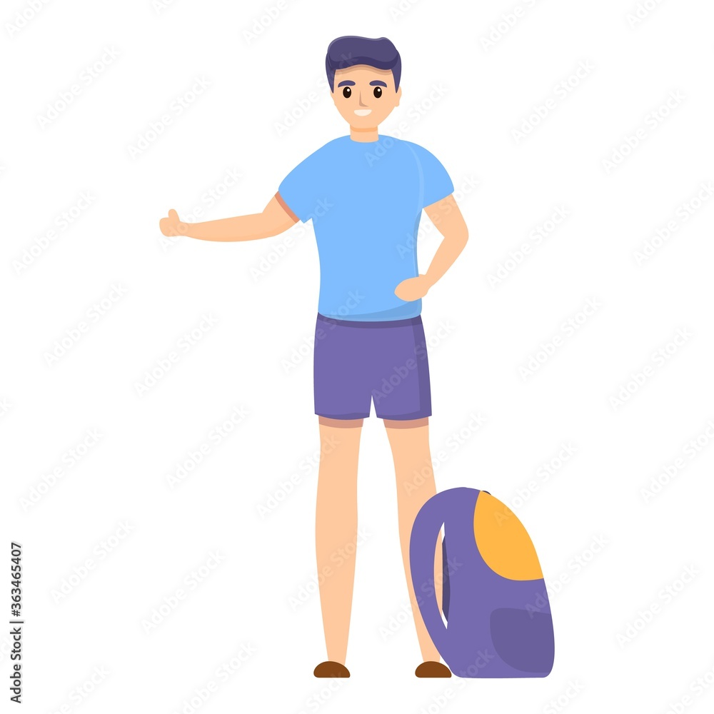 Student hitchhiking icon. Cartoon of student hitchhiking vector icon for web design isolated on white background