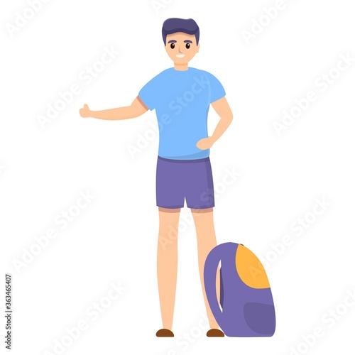 Student hitchhiking icon. Cartoon of student hitchhiking vector icon for web design isolated on white background