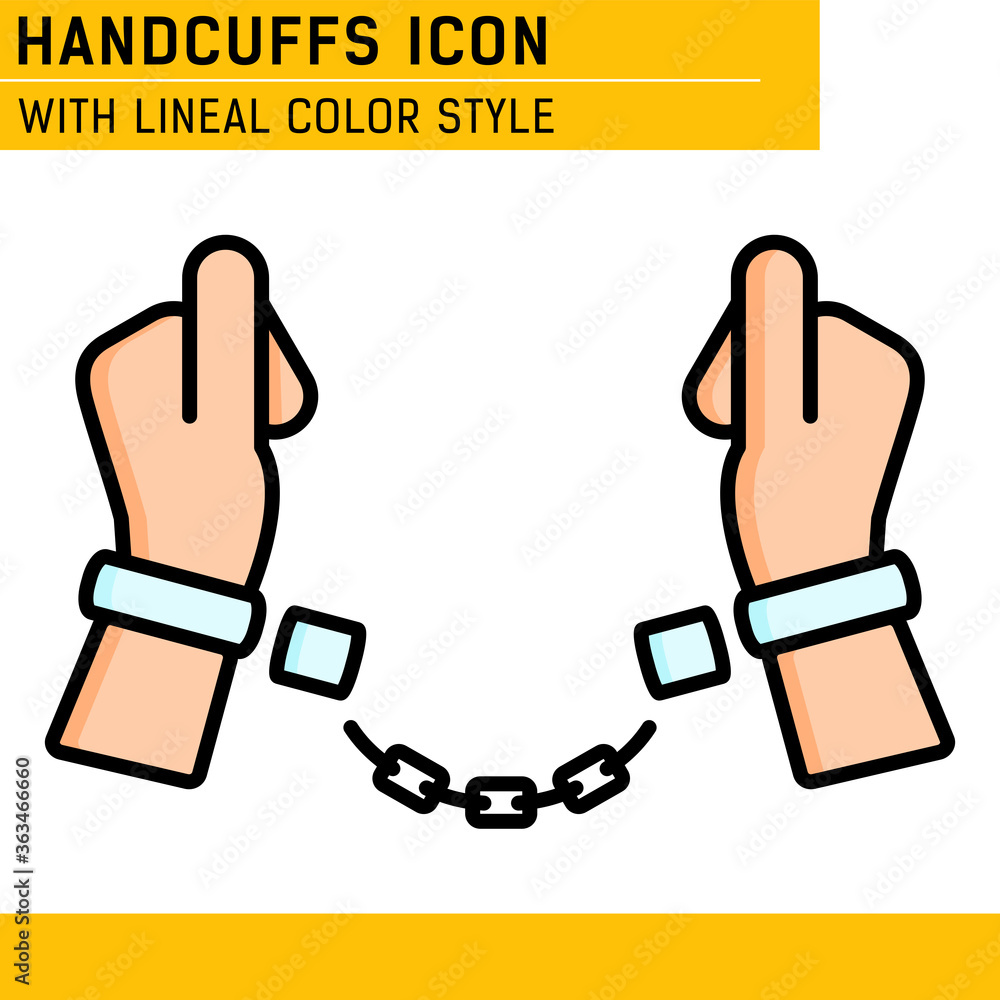 Handcuffs, manacles or shackles icon with lineal color style. Chained