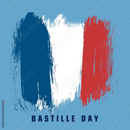 French National Day, 14th of July brush stroke banner in colors of the national flag of France. vector illustration.