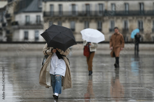 People with an umbrella in a rainy day in Paris