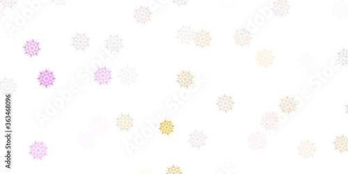 Light pink, yellow vector beautiful snowflakes backdrop with flowers.