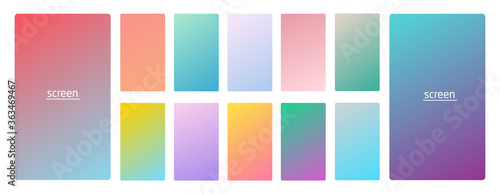 Pastel gradient smooth and vibrant soft color background set for devices, pc and modern smartphone screen soft pastel color backgrounds vector ux and ui design illustration isolated on white.