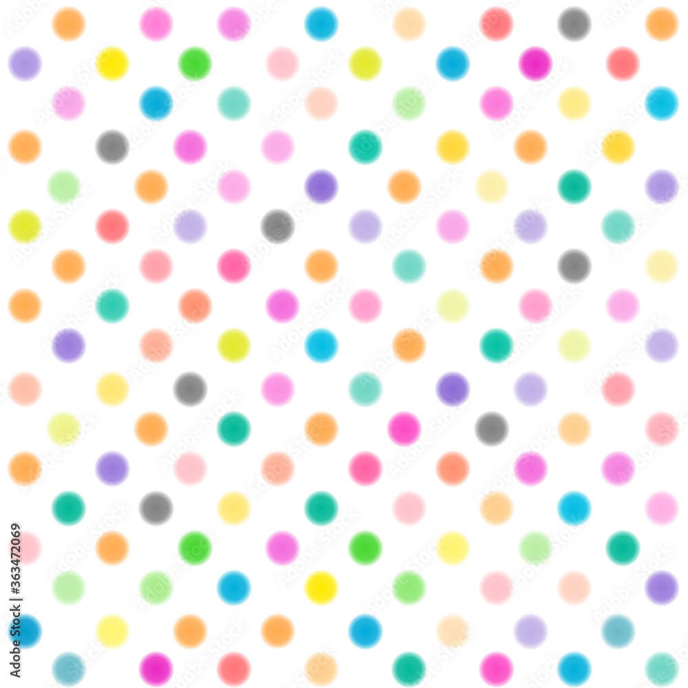 Very sweet pastel of blurry polka dots pattern isolated on white background. Suitable for wrapping paper, wallpaper, fabric, backdrop and etc.