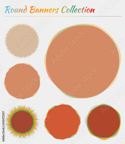 Colorful round abstract shapes. Circular backgrounds in contrast blue orange green colors. Astonishing vector illustration.