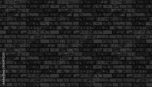Realistic Vector brick wall pattern horizontal background. Flat wall texture. Black textured brickwork for print, paper, design, decor, photo background, wallpaper.