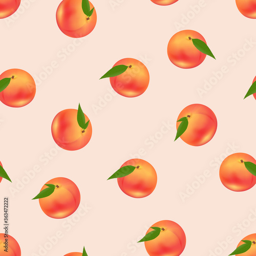 Seamless pattern of bright saturated color peaches on a pink background. I