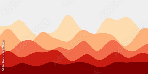 Abstract orange red hills background. Colorful waves amazing vector illustration.