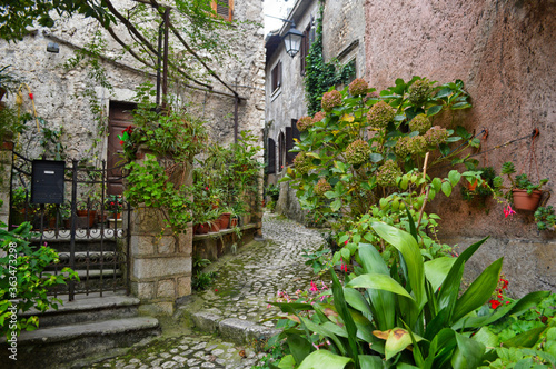 A street in the medieval town of Sermoneta, in the Lazio region.