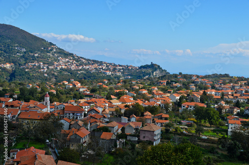 Panoramic view of the old town of Bomerano on the mountains of the Amalfi coast.