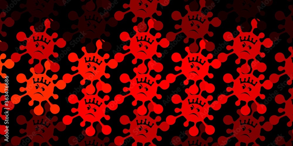 Dark red, yellow vector pattern with coronavirus elements.