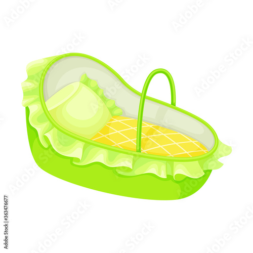 Blue Carrycot or Basket for Carrying Baby Vector Illustration