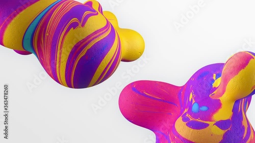 Multicolored liquid Metaball move on a white background, colorful viscous texture, motion graphics, 3D rendering, abstract futuristic design animation.