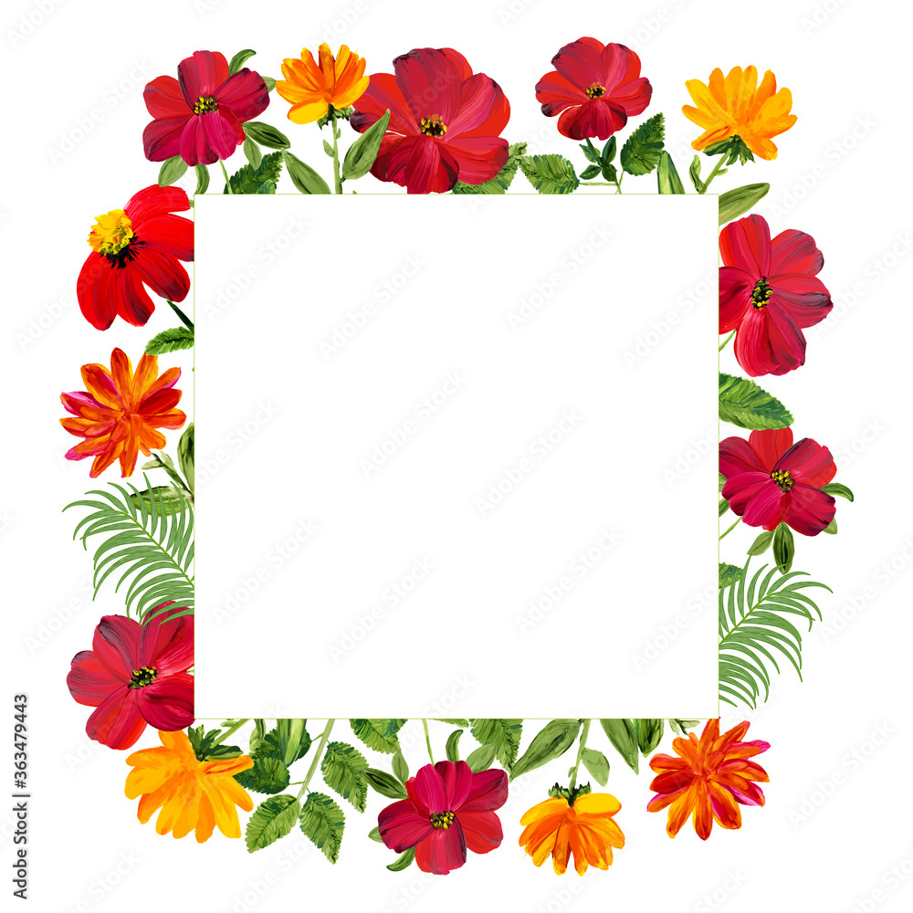 Vector frame with red flowers on white background Vector frame with red flowers on white background