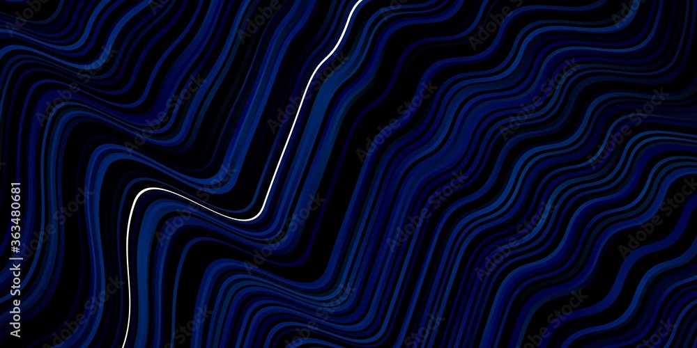 Dark BLUE vector background with wry lines. Colorful geometric sample with gradient curves.  Pattern for ads, commercials.