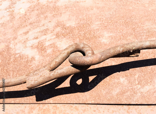 old rusty chain on the roof of the attic