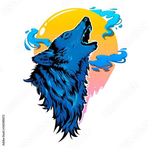 Silhouette of wolf on white background
