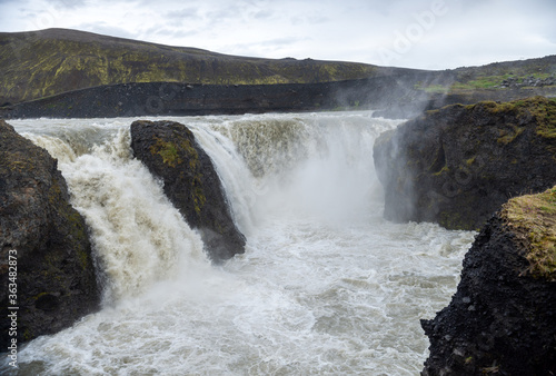 Hafragilsfoss is the very powerful waterfall on Iceland not far from its bigger brother Dettifoss. It is located in Jokulsargljufur National Park the northeasten Iceland 