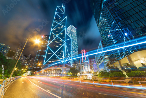 The night view of the city and the traffic in Hong Kong