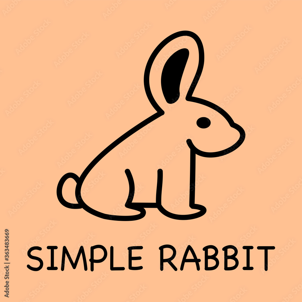 Fototapeta premium Simple vector line art icon of a cute rabbit.