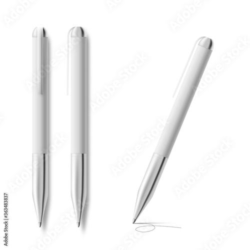 Pen template of items in various angles realistic vector illustration isolated.