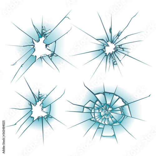Broken glass, cracks on glass