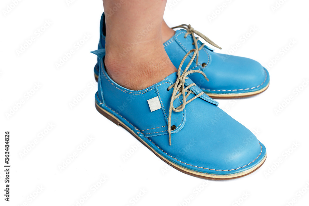 Feminine blue leather fashion farm shoes