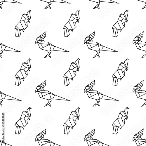 pattern with abstract parrots, black and white, origami