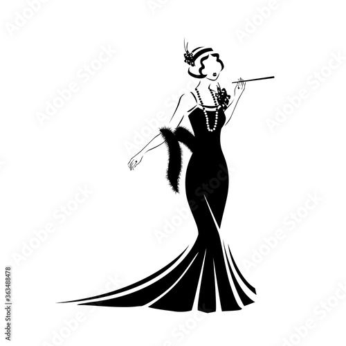 Dress in retro style silhouette. 1920 year. Vector illustration on a white background.