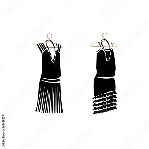 Dress in retro style silhouette. 1920 year. Vector illustration on a white background.
