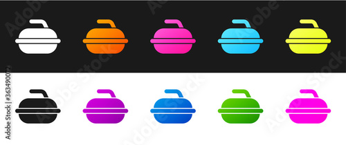 Set Stone for curling sport game icon isolated on black and white background. Sport equipment. Vector Illustration.